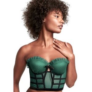 Victoria Secret Emerald Strapless Dotted Mesh Corset Top NWOT 34 D